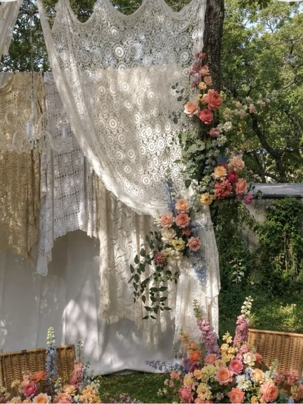 Whimsy Wedding Tablecloth 120x66 Cream White Crochet Lace Coverlet Bedspread
